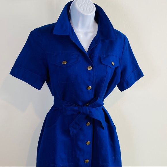Cobalt Blue Belted Button Down Sheath Dress by Kasper Size 4 - Picture 11 of 14